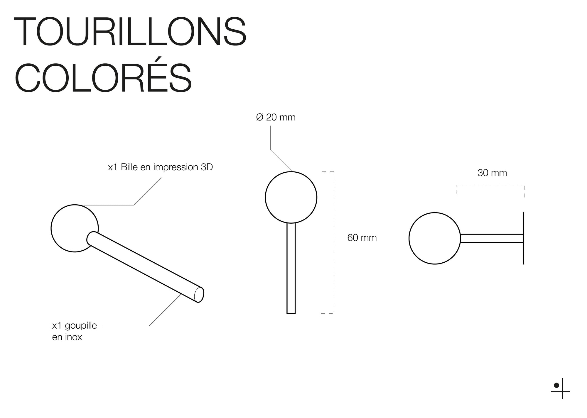 Tourillon coloré - Goupille avec bille de couleur pour Pegboard