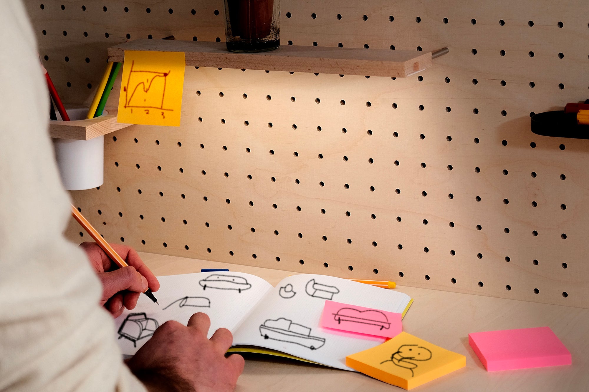 Hanging pencil holder for Pegboard