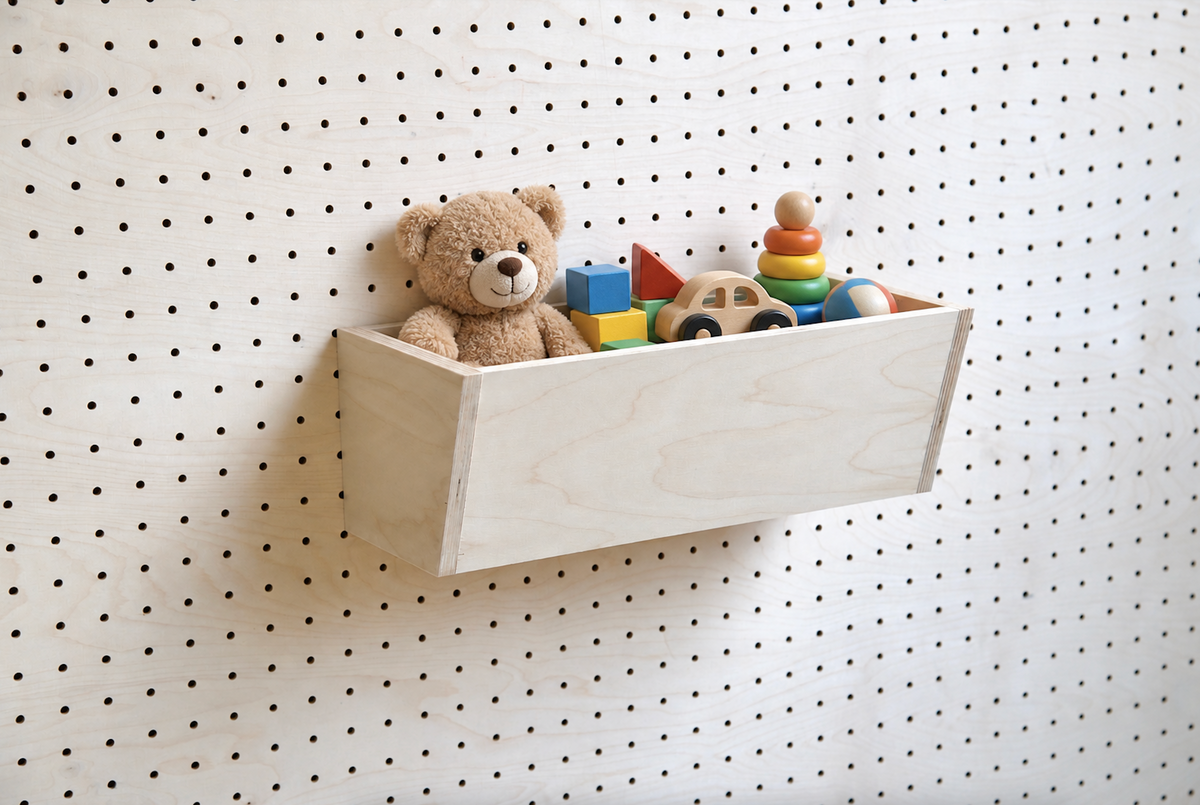 Wooden Pegboard Tray – Wall-Mounted Storage Bin