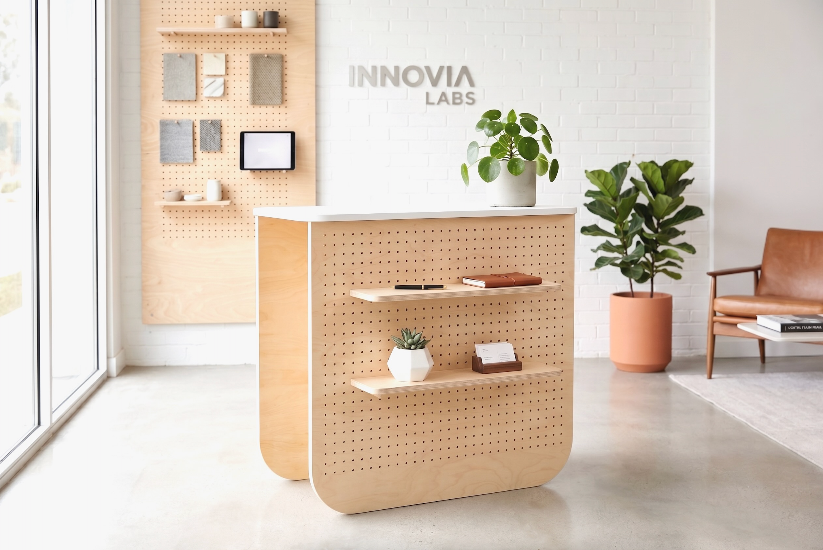 Desk Borne d'Accueil Aire – borne de réception et comptoir de caisse sur mesure en concept store