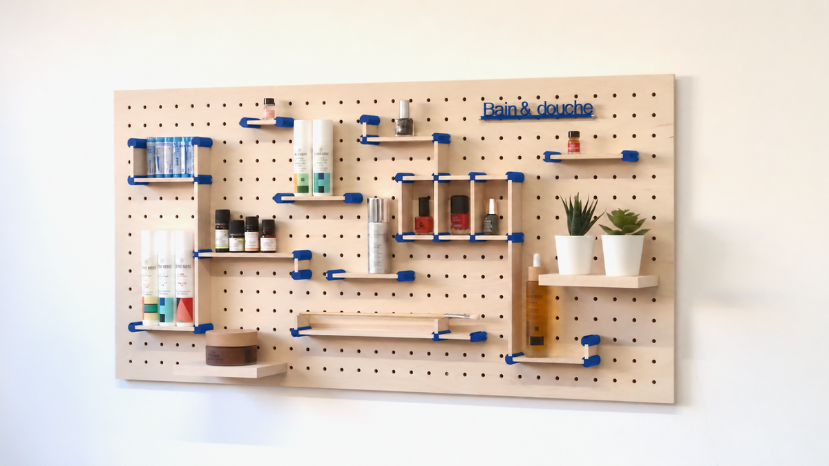 Kit organizador de maquillaje para pegboard – almacenaje de pared modular