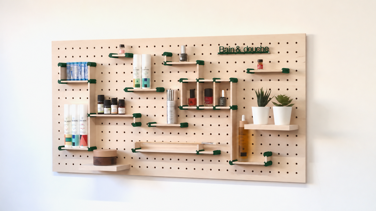 Kit organizador de maquillaje para pegboard – almacenaje de pared modular