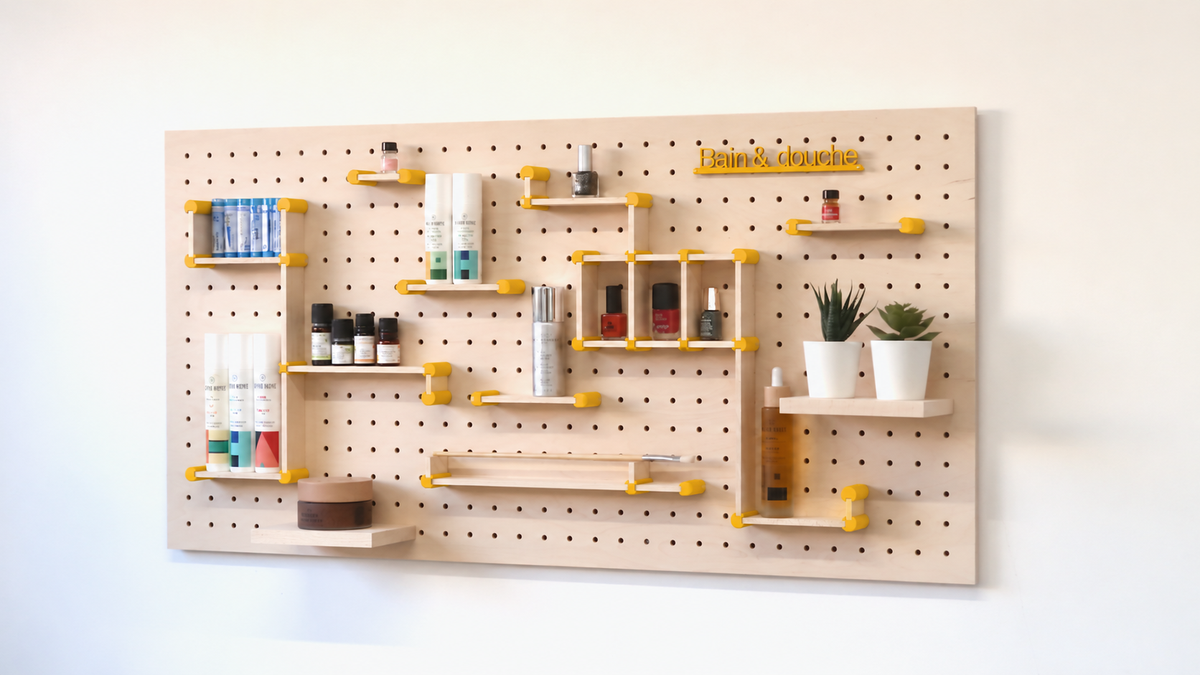 Kit organizador de maquillaje para pegboard – almacenaje de pared modular