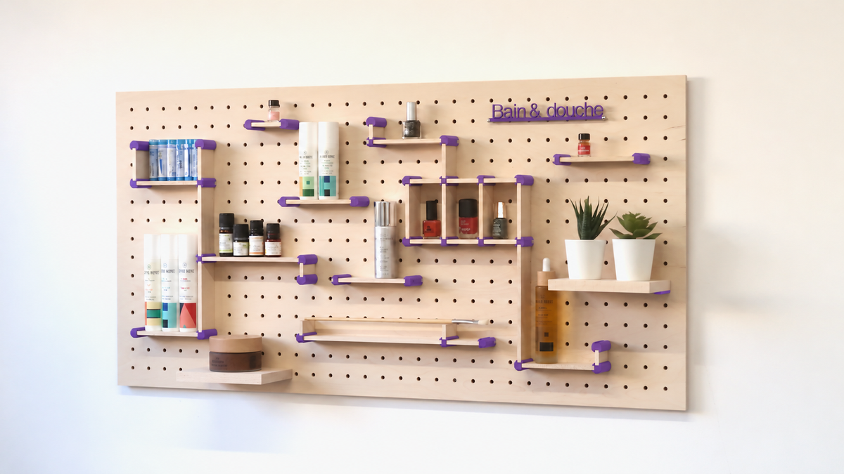 Kit organizador de maquillaje para pegboard – almacenaje de pared modular