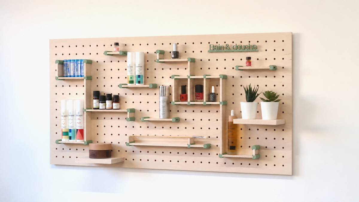 Kit organizador de maquillaje para pegboard – almacenaje de pared modular