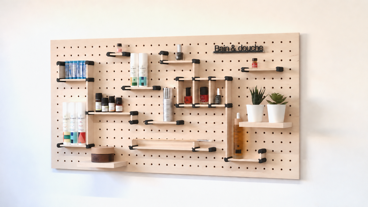Kit organizador de maquillaje para pegboard – almacenaje de pared modular