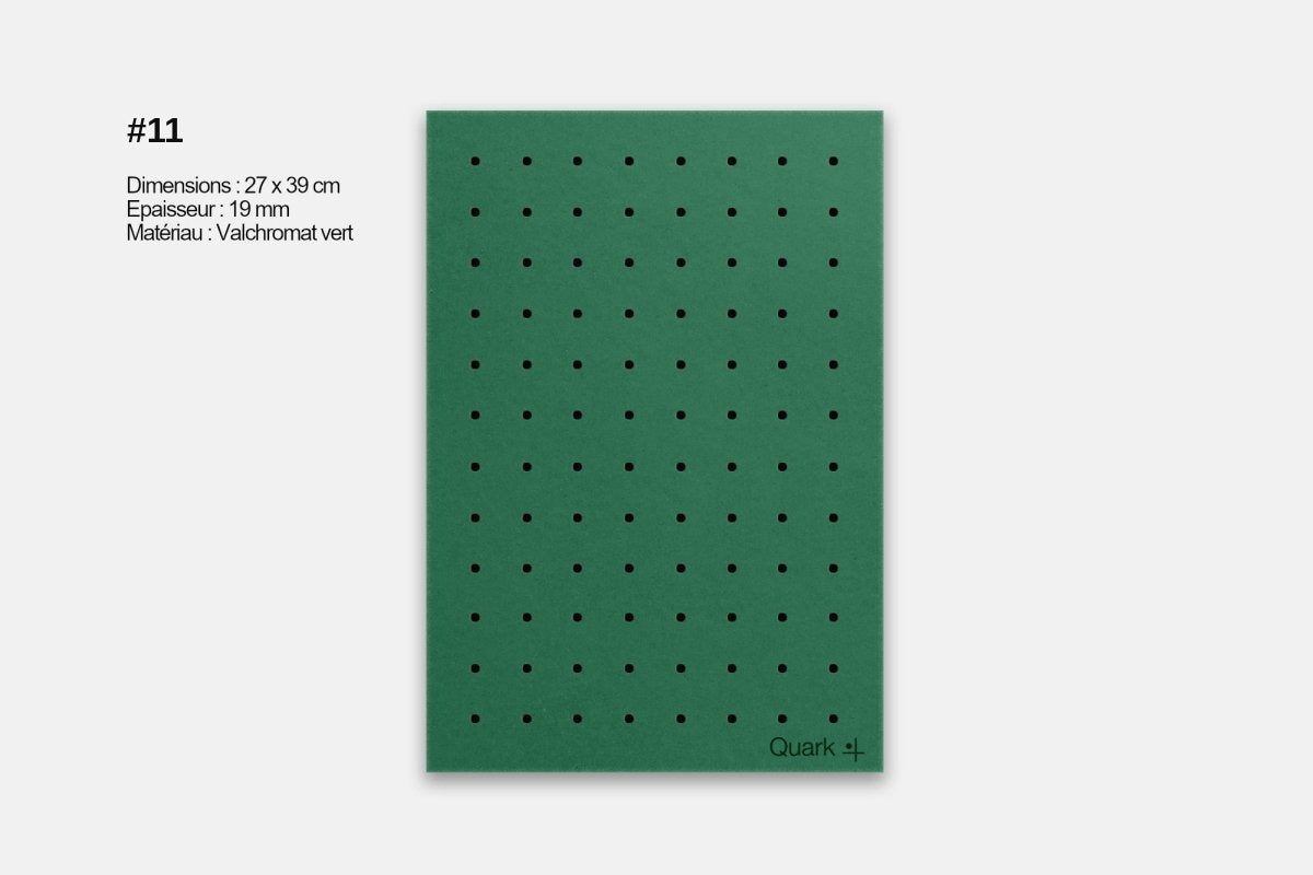 Pegboard Valchromat vert en déstockage, pièce n°11 (27 x 39 cm)