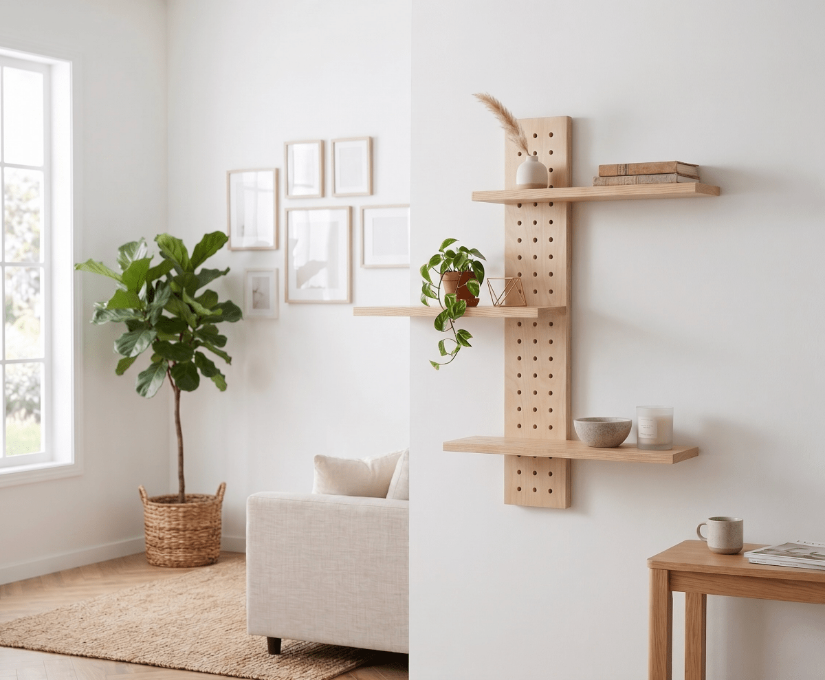 Etagère verticale - Pegboard vertical et ses trois tablettes en frêne massif - Aire -  - 2