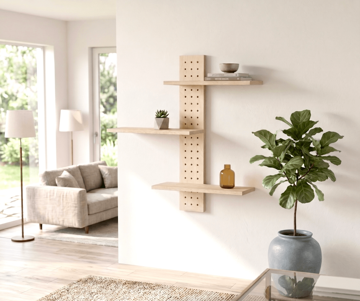 Etagère verticale - Pegboard vertical et ses trois tablettes en frêne massif - Aire -  - 1