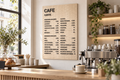 Módulo Menú: carta de cafetería con letras en un pegboard