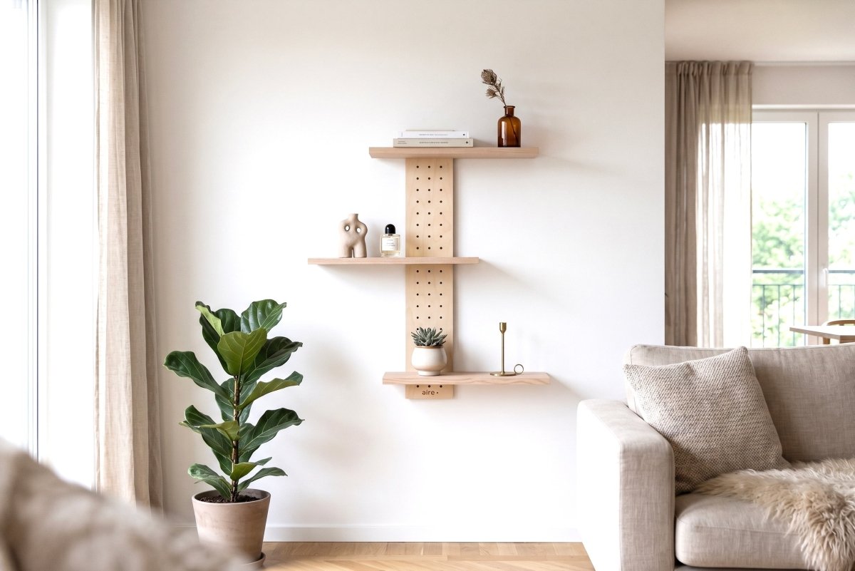 Pegboard vertical 12x69 cm + 3 tablettes frêne – étagère murale panneau perforé - Aire -  - 2