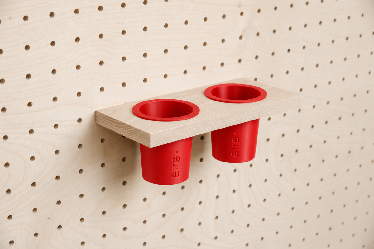 Pot à crayons suspendu pour pegboard – Double / Rouge