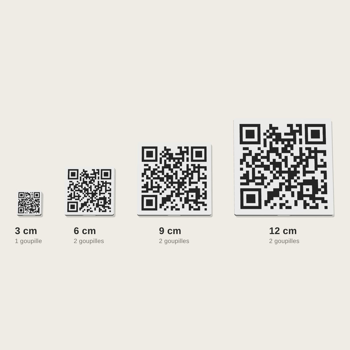 Les 4 tailles de QR code : 3, 6, 9 et 12 cm
